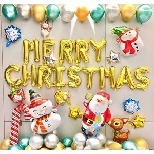 Combo Of Merry Christmas Gold Letter Balloon (Pack Of 1)