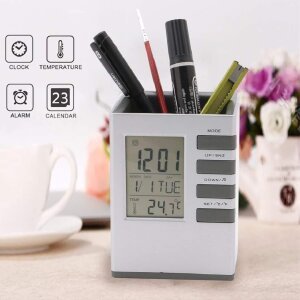 Pen Holder With Lcd Display Digital Alarm Clock