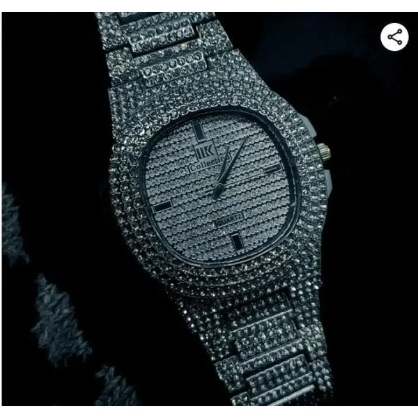 Golden Stone Studded Diamond Wrist Watch For Boys & Men - Image 2