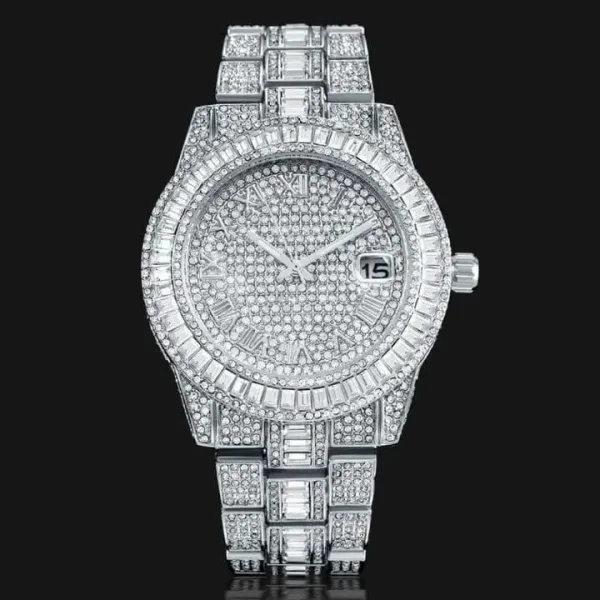 Golden Stone Studded Diamond Wrist Watch For Boys & Men - Image 3