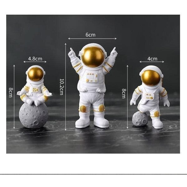 Astronaut Spaceman Statue Ornament Home Office Desktop Figurine Decors Set Of 3 Golden - Image 3