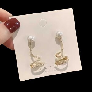 Avr Jewels Stunning Gold Plated Twisted Geometrical Pearl Rhinestone Classy Korean Earrings