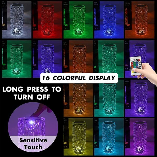 16 Color Changing Rose Crystal Diamond Table Lamp - Image 2