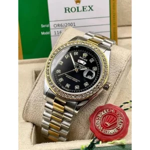 Rolex Watch Diamond Gold Black For Men