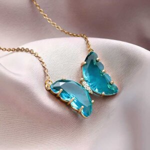 AVR Jewels pretty blue crystal butterfly pendant necklace for women and Girls