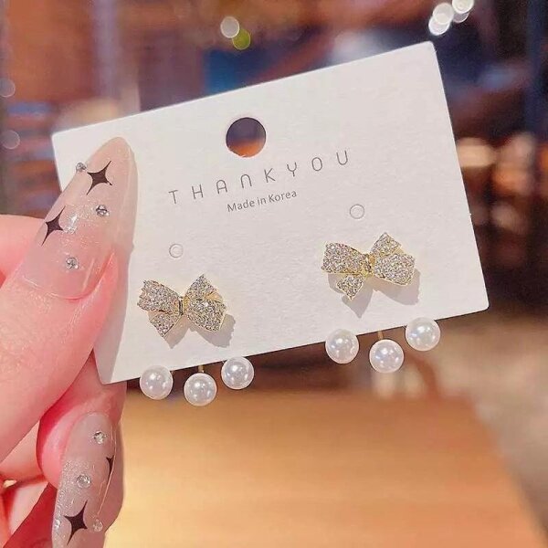 AVR JEWELS Korean Amazing Gold Plated Luxury Bow Diamon Earrings For Women and Girls - Image 2