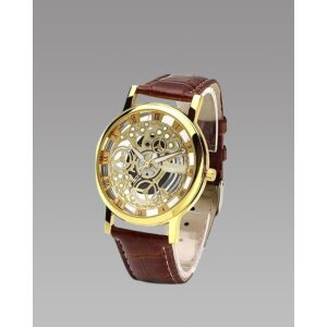 Unique Gold Dial Leather Analog Watch for Men
