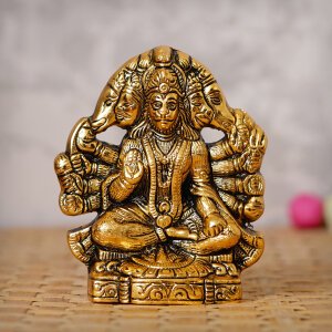 CraftIndia Golden Panch Mukhi Hanuman Metal Decorative Showpiece