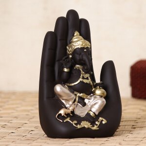 CraftIndia Golden Handcrafted Palm Ganesha Decorative Showpiece