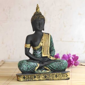 CraftIndia Green Meditating Buddha Decorative Showpiece 24 cm