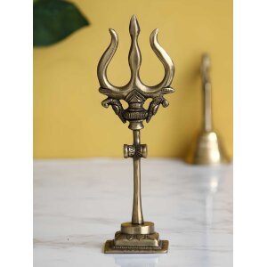 CraftIndia Brass Trishul With Damru Decorative Handcrafted Figurine