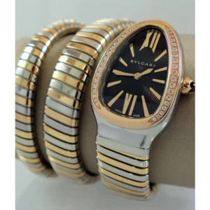 Bvlgari Watch Serpenti Tubogas Gold Two Tune Black Dial For Women (SUP13)