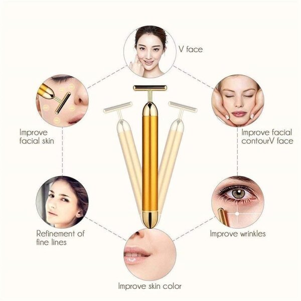 24K Gold Energy Beauty Bar Electric Facial Massage Roller - Image 2