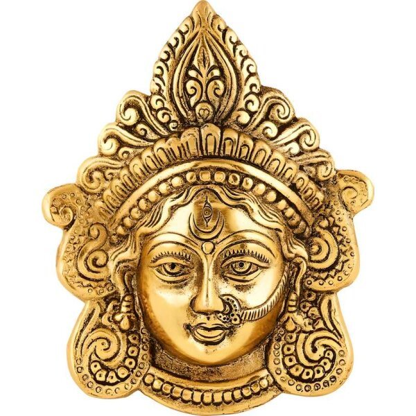 Ambika Durga Face Wall Hanging Metal Idol Showpiece 15.24 cm (Gold Plated, Metal, Gold)