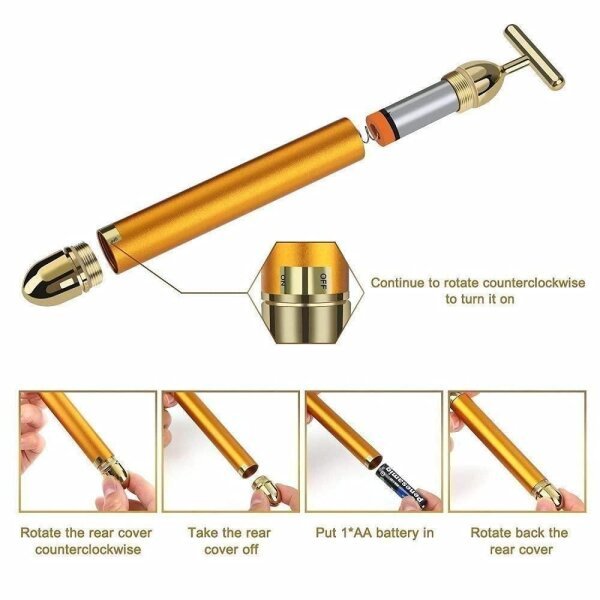 24K Gold Energy Beauty Bar Electric Facial Massage Roller - Image 3