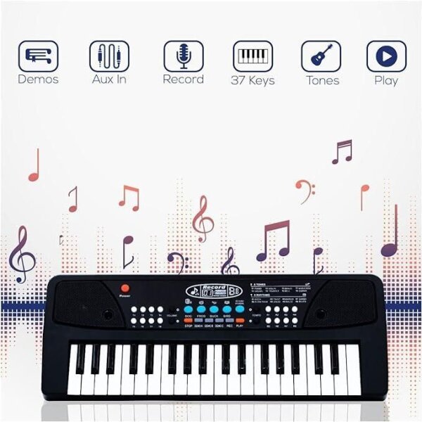 37 Keys Piano Keyboard Toy with Microphone, USB Power Cable & Sound Recording Function Analog Portable Keyboard - Image 2