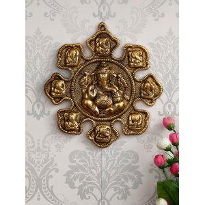 CraftIndia 9 variants of Lord Ganesha Golden Metal Wall Hanging