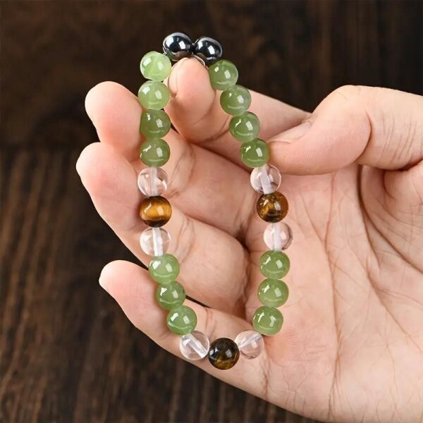 Tigers Eye Stone and Crystal Beads Bracelet Pack of 1 - Image 3