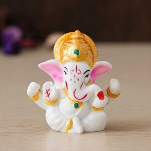 CraftIndia White Lord Ganesha Idol with Golden Mukut