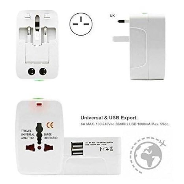 Worldwide Travel Adapter With Built In Dual USB Charger Ports - Image 2
