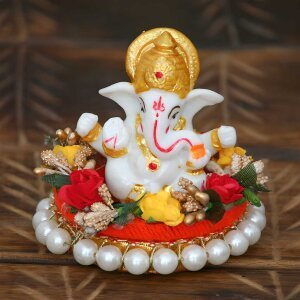 CraftIndia Lord Ganesha Idol on Decorative Handcrafted Plate for Home and Car
